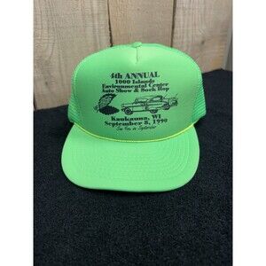 Vintage Car Show Hat Bright Neon Green Snapback Classic 50s Chevy Wisconsin 1990